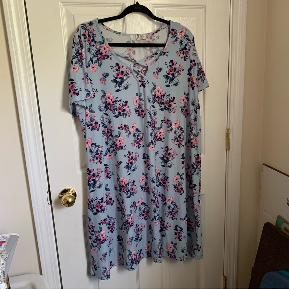 Pink Rose 1x super soft dress with lattice crew neck